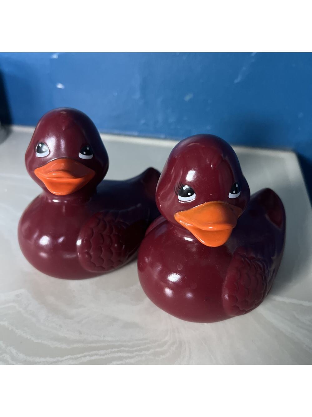 Vintage Bath & Body Works 5” Rubber Duck Ducky Maroon Red Shiny Retired Lg 2pc